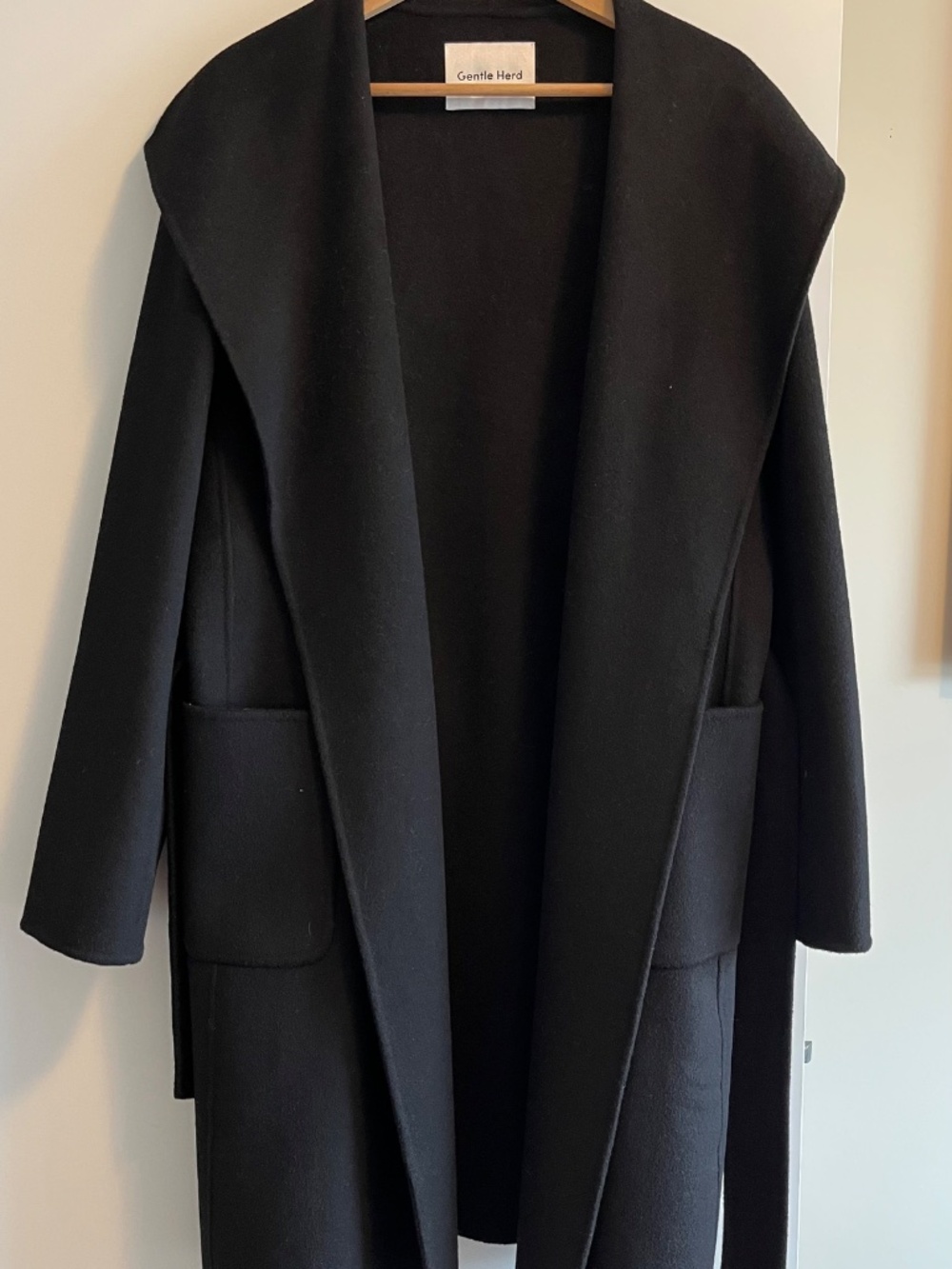 NWOT Gentle Herd 100% Wool Belted Wrap Coat - Black, Large - Picture 3 of 7